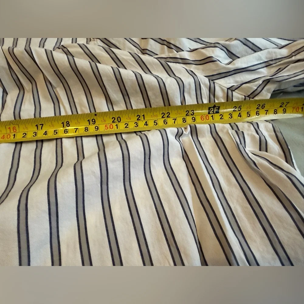 Striped White and Black Button-Up Peasant Blouse